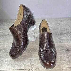 Naturalizers Brown Leather High Cut Loafers Shooties Sz 7.5M Slip On Block Heel